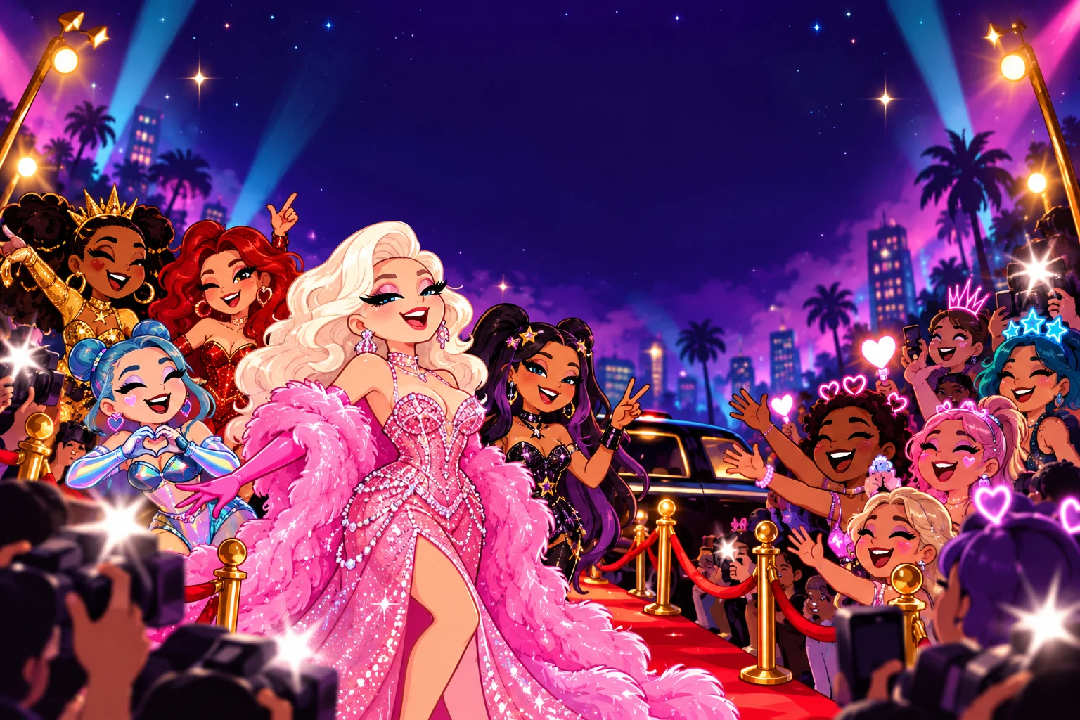Divas pop e seus fã-clubes no tapete vermelho